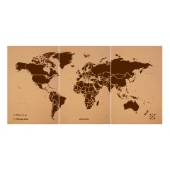 Zemljevid sveta iz plute - Woody Map Natural World / 180 x 90 cm / Rjava / Brez okvirja