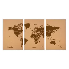 Zemljevid sveta iz plute - Woody Map Natural World / 180 x 90 cm / rjav / bel okvir