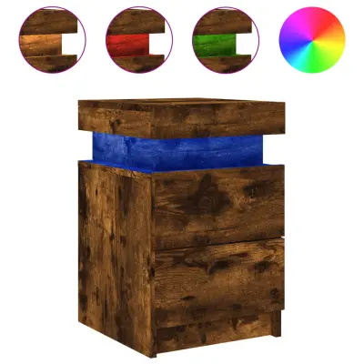 vidaXL Nočna omarica z LED lučkami dimljeni hrast 35x39x55 cm