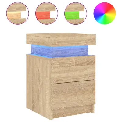vidaXL Nočna omarica z LED lučkami sonoma hrast 35x39x55 cm