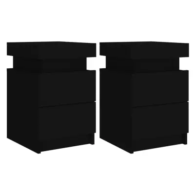 vidaXL Nočna omarica z LED lučkami 2 kosa črna 35x39x55 cm
