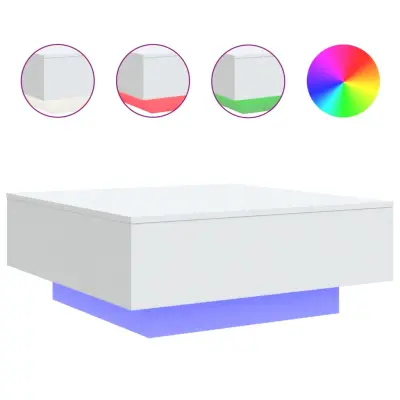 vidaXL Klubska mizica z LED lučkami bela 80x80x31 cm