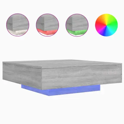 vidaXL Klubska mizica z LED lučkami siva sonoma 100x100x31 cm