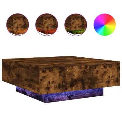 vidaXL Klubska mizica z LED lučmi dimljeni hrast 80x80x31 cm