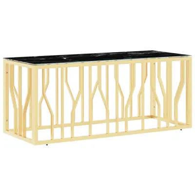 vidaXL Klubska mizica zlata 110x45x45 cm nerjaveče jeklo in steklo