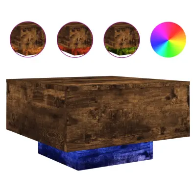 vidaXL Klubska mizica z LED lučmi dimljeni hrast 55x55x31 cm