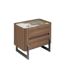 Nocna omarica iz oreha in kovinskega temnega jekla s porcelanastim marmorjem