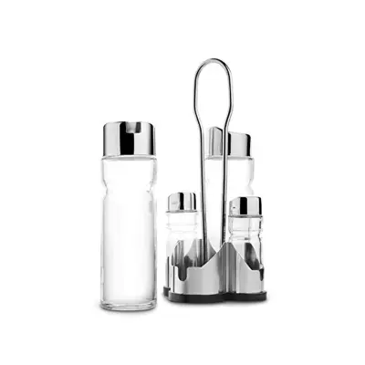 4-delni namizni set z držalom (za olje, kis, sol, poper) / inox, steklo