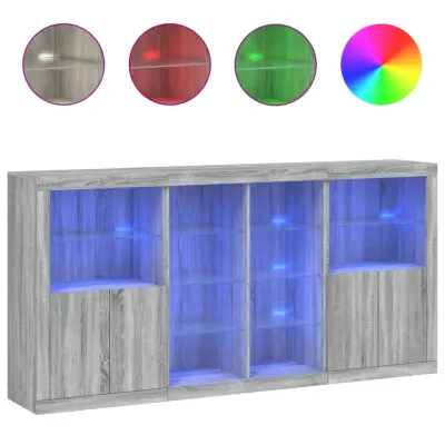 vidaXL Komoda z LED lučkami siva sonoma 202x37x100 cm