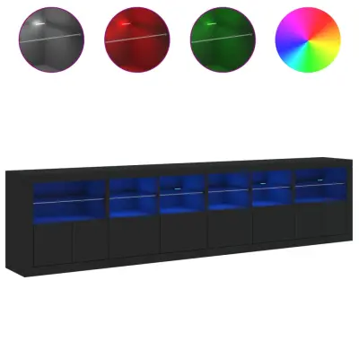 vidaXL Komoda z LED lučkami črna 283x37x67 cm