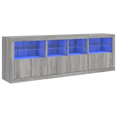vidaXL Komoda z LED lučkami siva sonoma 202x37x67 cm