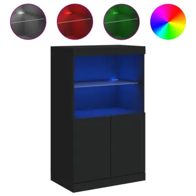 vidaXL Komoda z LED lučkami črna 60,5x37x100 cm