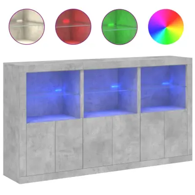 vidaXL Komoda z LED lučkami betonsko siva 181,5x37x100 cm