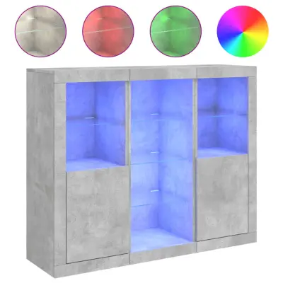 vidaXL Komode z LED lučkami 3 kosi betonsko sive inženirski les