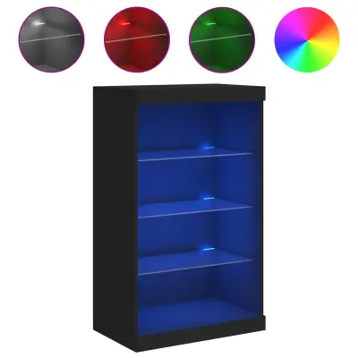 vidaXL Komoda z LED lučkami črna 60,5x37x100 cm