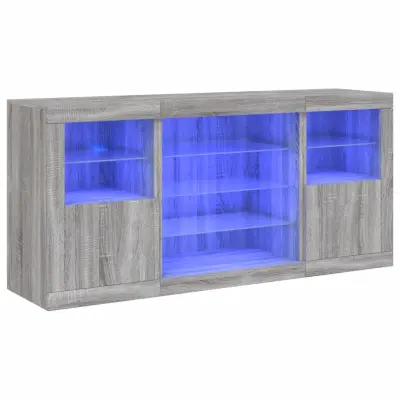 vidaXL Komoda z LED lučkami siva sonoma 142,5x37x67 cm