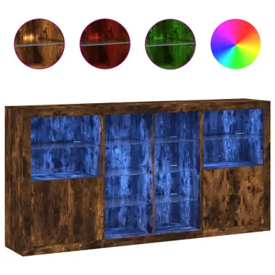 vidaXL Komoda z LED lučkami dimljen hrast 202x37x100 cm