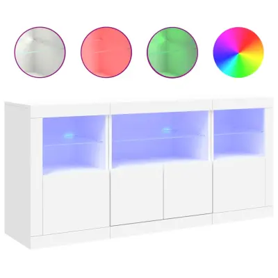 vidaXL Komoda z LED lučkami bela 142,5x37x67 cm