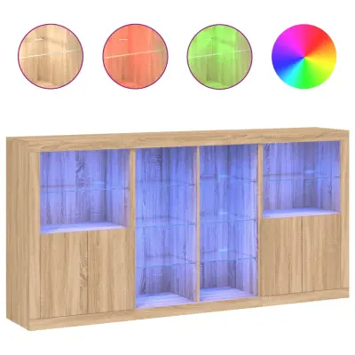 vidaXL Komoda z LED lučkami sonoma hrast 202x37x100 cm