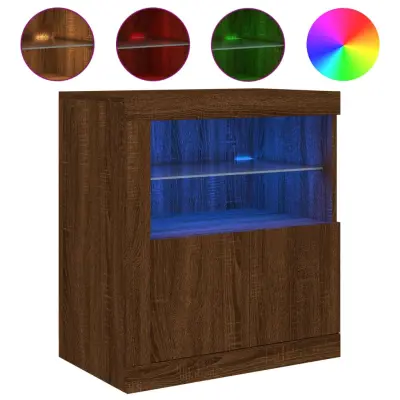 vidaXL Komoda z LED lučkami rjav hrast 60,5x37x67 cm