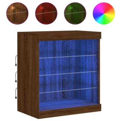 vidaXL Komoda z LED lučkami rjav hrast 60,5x37x67 cm
