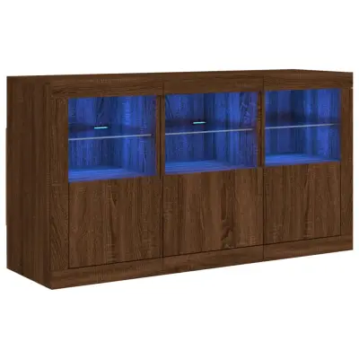 vidaXL Komoda z LED lučkami dimljen rjav hrast 123x37x67 cm