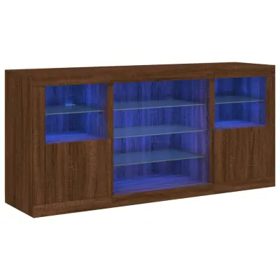 vidaXL Komoda z LED lučkami dimljen rjav hrast 142,5x37x67 cm