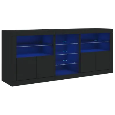 vidaXL Komoda z LED lučkami črna 181,5x37x67 cm