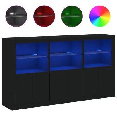 vidaXL Komoda z LED lučkami črna 181,5x37x100 cm