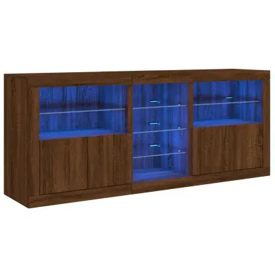 vidaXL Komoda z LED lučkami rjav hrast 181,5x37x67 cm