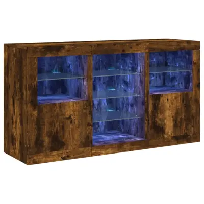 vidaXL Komoda z LED lučkami dimljen hrast 123x37x67 cm