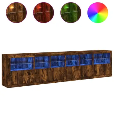 vidaXL Komoda z LED lučkami dimljen hrast 283x37x67 cm