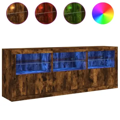 vidaXL Komoda z LED lučkami dimljen hrast 181,5x37x67 cm