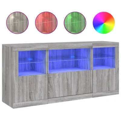 vidaXL Komoda z LED lučkami siva sonoma 142,5x37x67 cm
