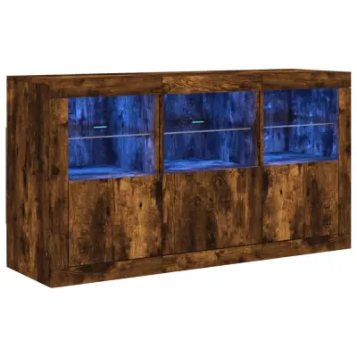 vidaXL Komoda z LED lučkami dimljen hrast 123x37x67 cm