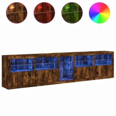 vidaXL Komoda z LED lučkami dimljen hrast 283x37x67 cm