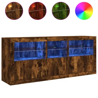 vidaXL Komoda z LED lučkami dimljen hrast 162x37x67 cm