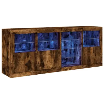 vidaXL Komoda z LED lučkami dimljen hrast 164x37x67 cm