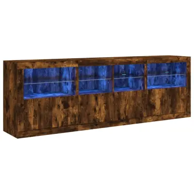 vidaXL Komoda z LED lučkami dimljen hrast 202x37x67 cm