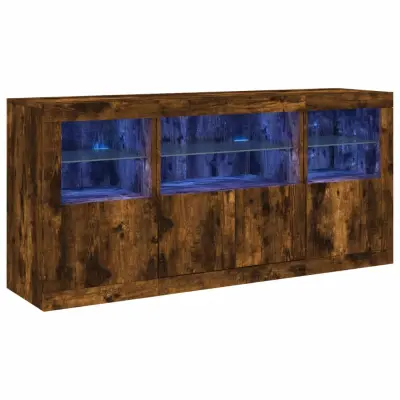 vidaXL Komoda z LED lučkami dimljen hrast 142,5x37x67 cm