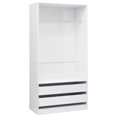 vidaXL Garderobna omara visok sijaj bela 100x50x200 cm iverna plošča