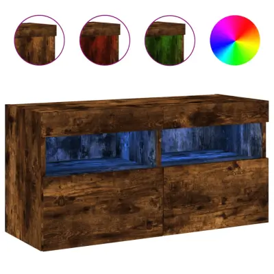 vidaXL Stenska TV omarica z LED lučkami dimljeni hrast 80x30x40 cm