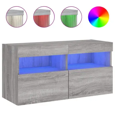 vidaXL Stenska TV omarica z LED lučkami siva sonoma 80x30x40 cm