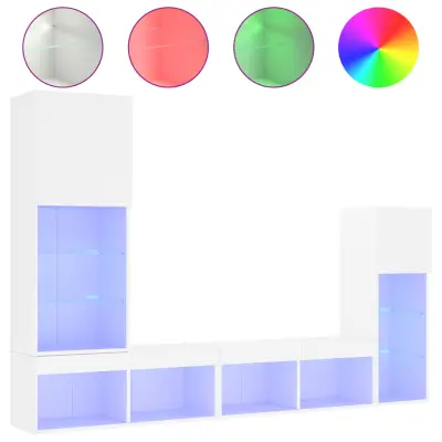 vidaXL Komplet TV omaric LED 4-delni bel inženirski les