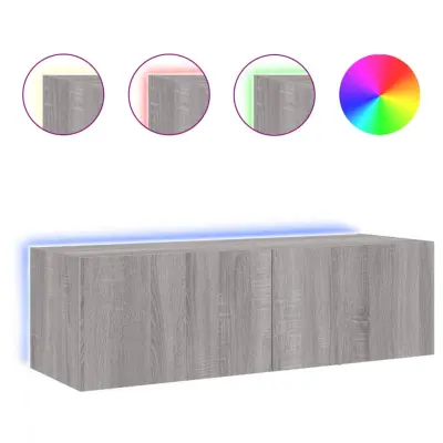 vidaXL Stenska TV omarica z LED lučkami siva sonoma 100x35x31 cm
