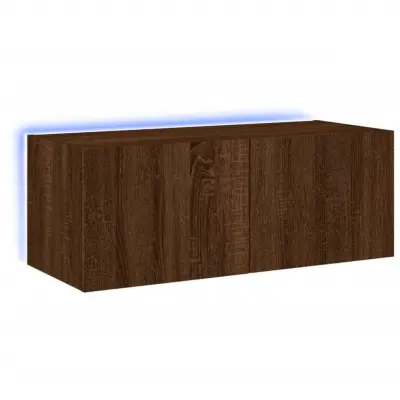 vidaXL Stenska TV omarica z LED lučkami rjavi hrast 80x35x31 cm