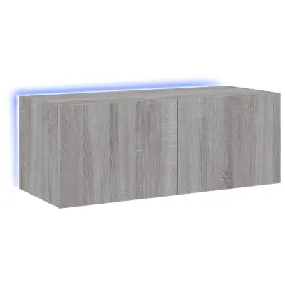 vidaXL Stenska TV omarica z LED lučkami siva sonoma 80x35x31 cm
