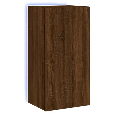 vidaXL Stenska TV omarica z LED lučkami rjavi hrast 40,5x35x80 cm