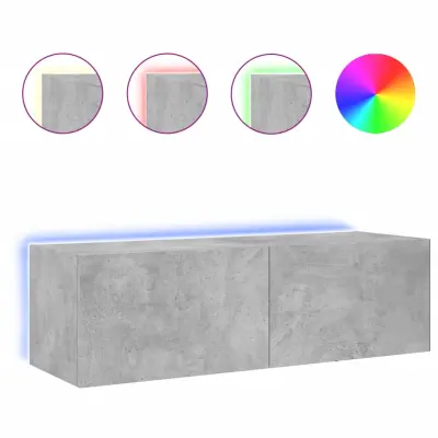 vidaXL Stenska TV omarica z LED lučkami betonsko siva 100x35x31 cm
