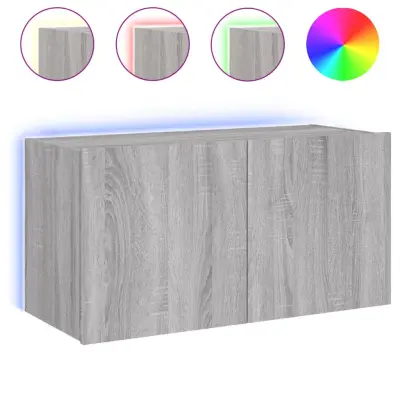 vidaXL Stenska TV omarica z LED lučkami siva sonoma 80x35x41 cm